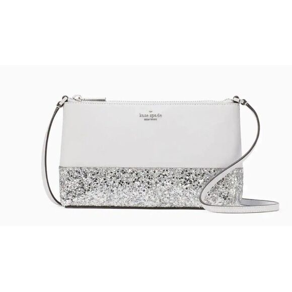 Kate Spade New York Flash Glitter Crossbody Handbag Purse Grey Silver / NWOT - Picture 2 of 9
